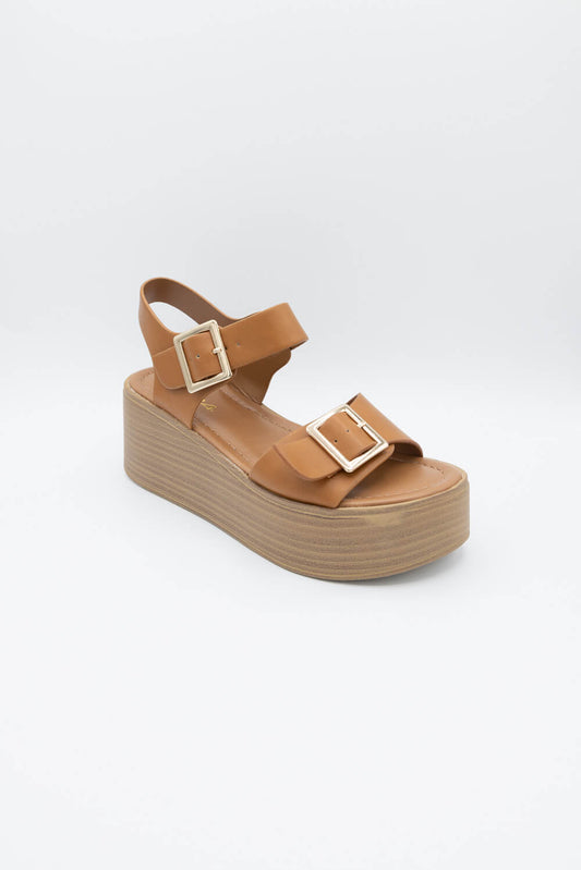 Soda Dorina Buckle Platform Sandals for Women in Dark Tan | DORINA-S DK BLONDE