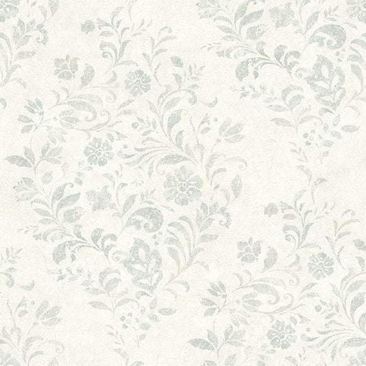 Sample Isidore Aqua Scroll Wallpaper from the Delphine Collection