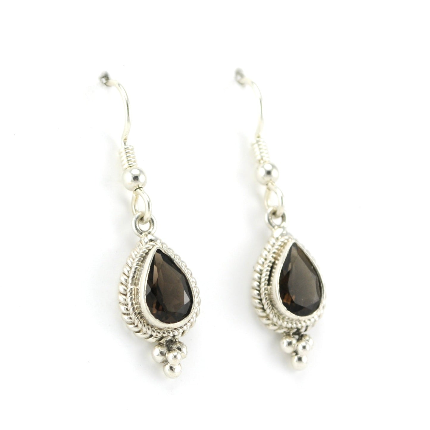 Sterling Silver Smoky Quartz 5x7mm Tear Dangle Earrings