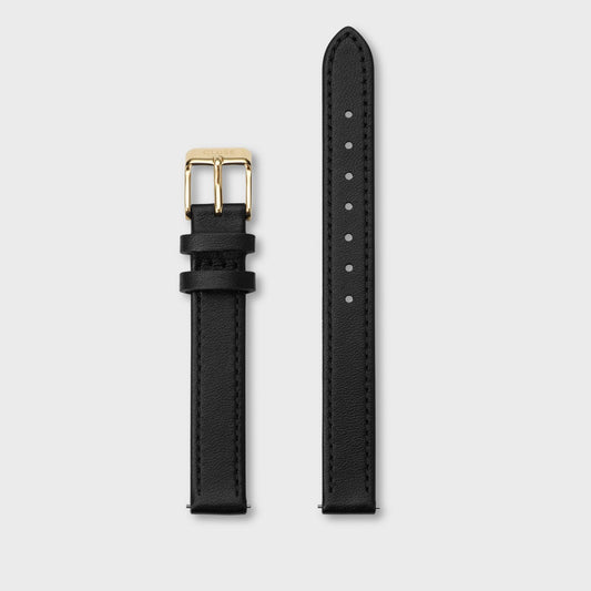 Strap 12 mm Leather Black, Gold Colour