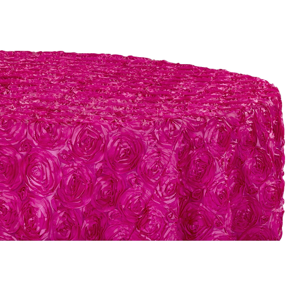 Wedding Rosette SATIN 132" Round Tablecloth - Fuchsia