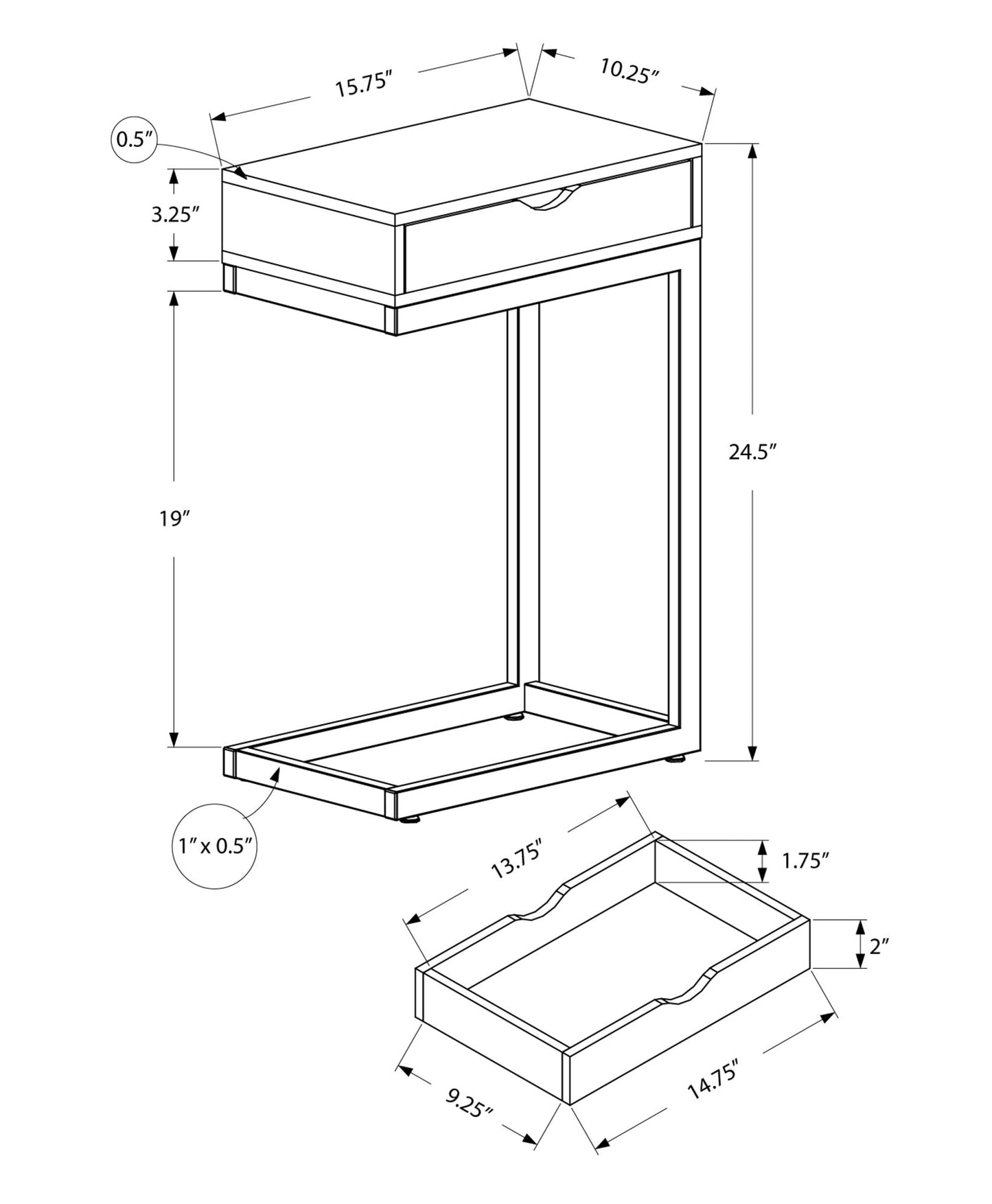 Accent Table - Chrome Metal / Glossy White With A Drawer