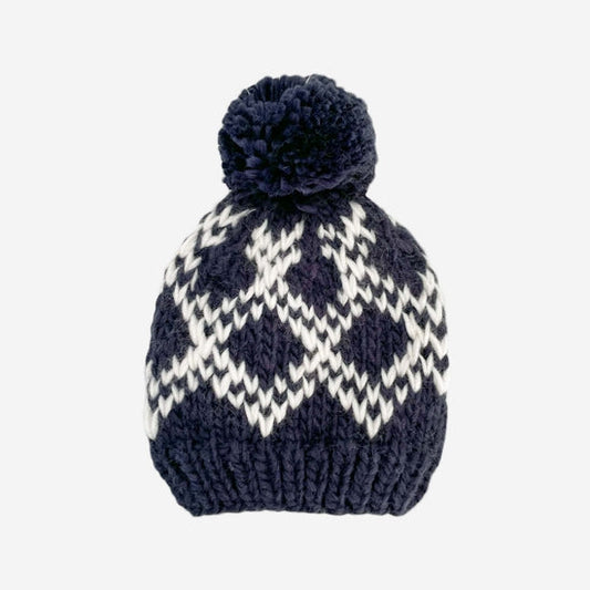 Diamond Faire Isle Hand Knit Hat - Navy by The Blueberry Hill