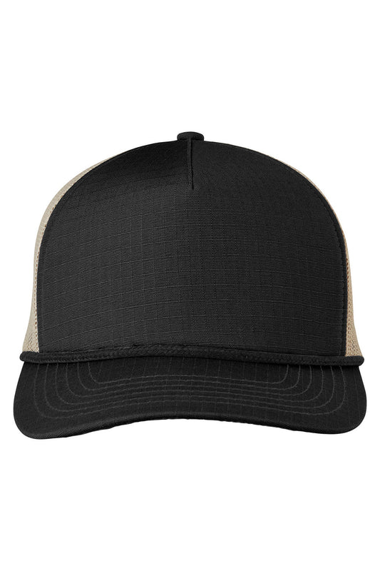 Big Accessories Mens Lariat Ripstop Snapback Trucker Hat - Black