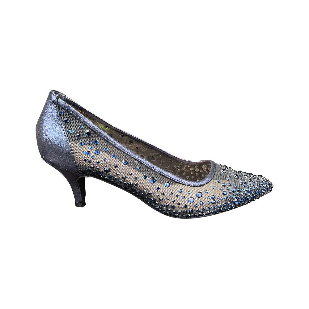 Silk Navy Mesh & crystal pump