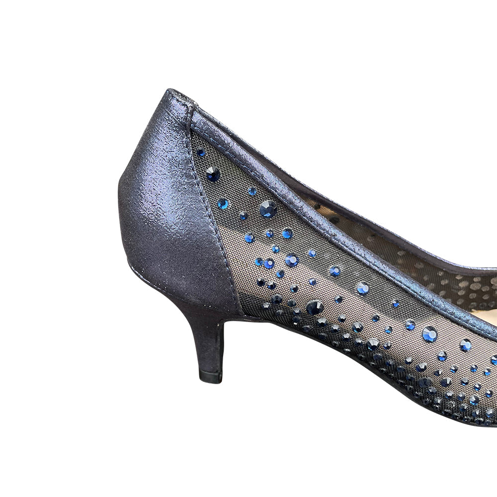 Silk Navy Mesh & crystal pump