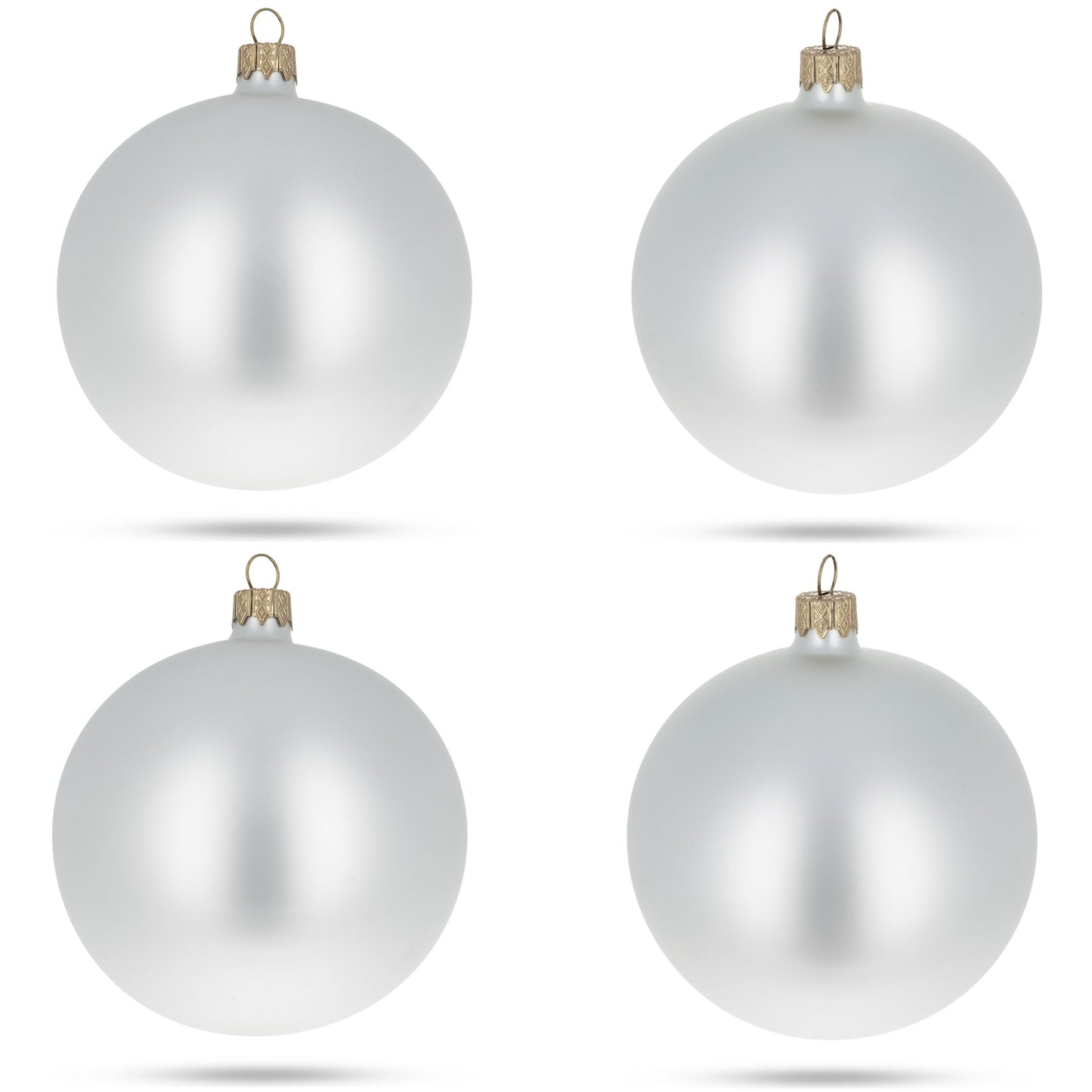 Set of 4 White Matte Glass Ball Christmas Ornaments 4 Inches