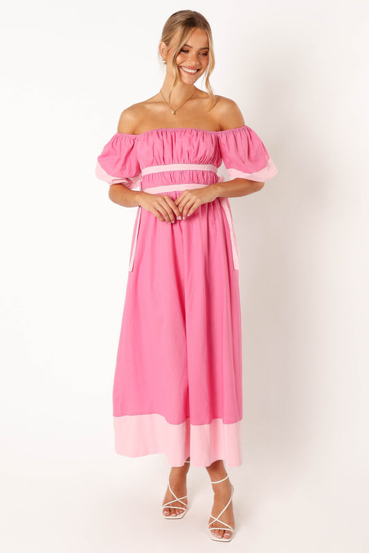 Tailor Off Shoulder Midi Dress - Pink