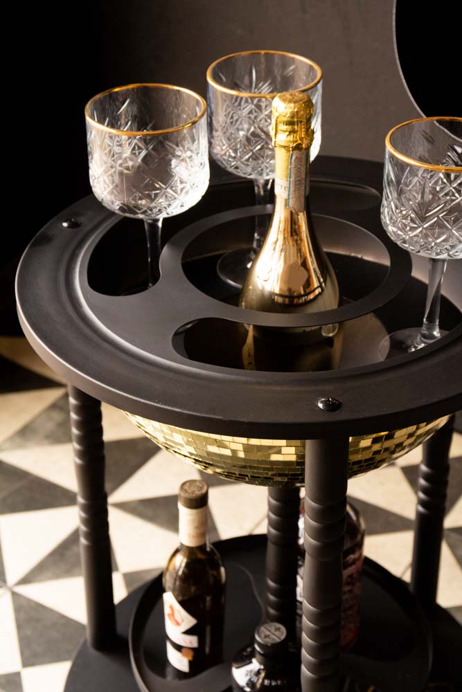 Black & Gold Disco Ball Drinks Trolley Cart