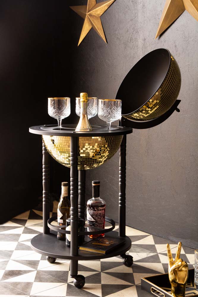 Black & Gold Disco Ball Drinks Trolley Cart