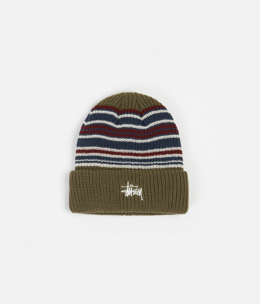 Stussy Striped Cuff Beanie - Olive