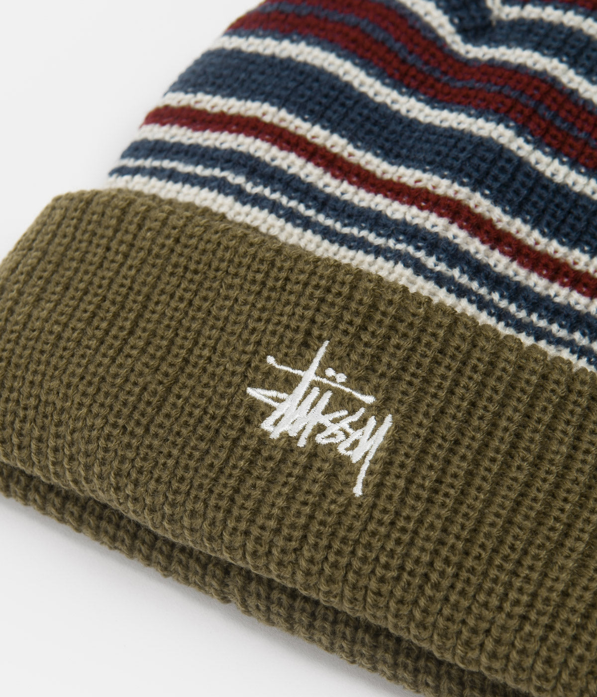 Stussy Striped Cuff Beanie - Olive