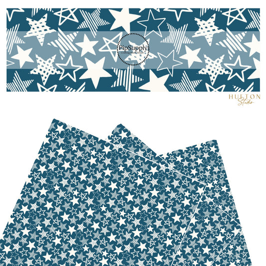 Teal Multi Pattern Stars Faux Leather Sheets